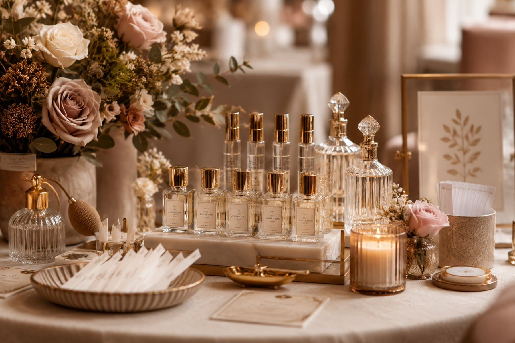 House Of Denise candle and self-care details styled in warm light